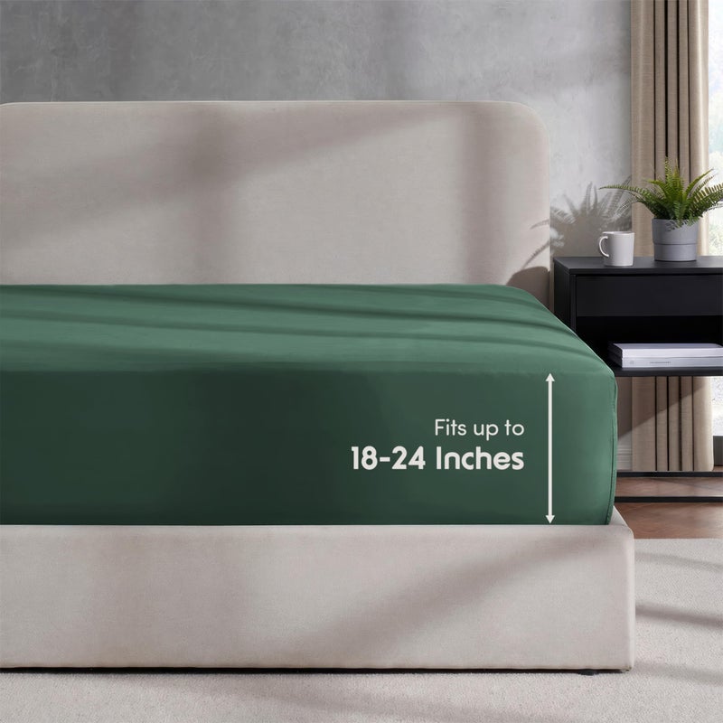 Nestl Nestl Dark Green Twin Fitted Sheet Kids  Extra Deep Pocket Fitted Sheet Twin Size  1800 Microfiber Fitted Twin Sheet Only  Ultra Soft Twin Bed Fitted Sheet Fits up to 24 Inch Mattress  - Image 1