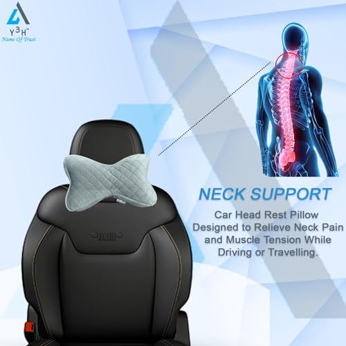 Y3H Car Neck Head Rest Pillow Premium Car Seat Neckrest Cushion Neck Support Pillow for Neck Pain Relief in Office, Driving - (Set of 2 pc) (Grey Butterfly Size) - Image 3