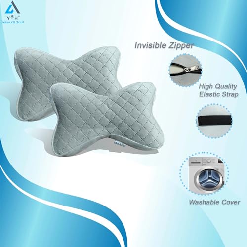 Y3H Car Neck Head Rest Pillow Premium Car Seat Neckrest Cushion Neck Support Pillow for Neck Pain Relief in Office, Driving - (Set of 2 pc) (Grey Butterfly Size) - Image 2
