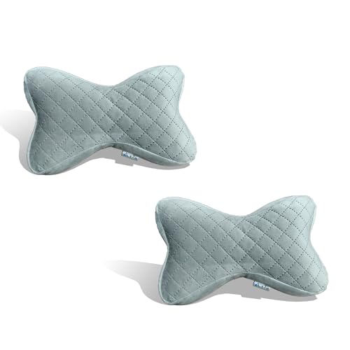 Y3H Car Neck Head Rest Pillow Premium Car Seat Neckrest Cushion Neck Support Pillow for Neck Pain Relief in Office, Driving - (Set of 2 pc) (Grey Butterfly Size) - Image 1