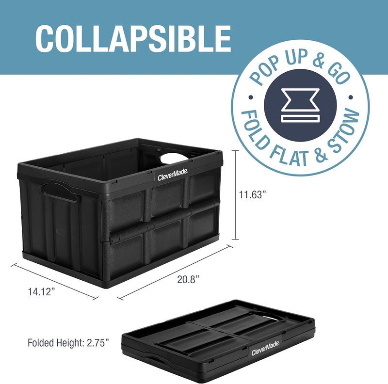CleverMade Collapsible Storage Bins - Obsidian 3 Pack 46L - Stackable Containers Heavy Duty Capacity Folding Crates - Space-Saving for Home - Image 2