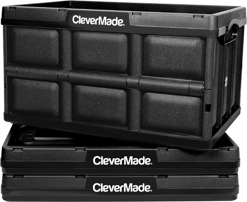 CleverMade Collapsible Storage Bins - Obsidian 3 Pack 46L - Stackable Containers Heavy Duty Capacity Folding Crates - Space-Saving for Home - Image 1