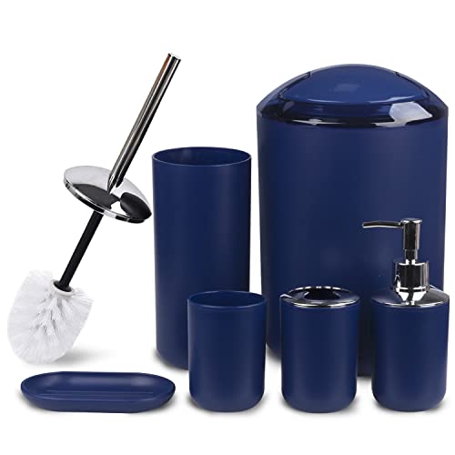 CERBIOR Bathroom Accessories Set 6 Piece Bath Ensemble Includes Soap Dispenser, Toothbrush Holder, Toothbrush Cup, Soap Dish for Decorative Countertop and Housewarming Gift (Royal blue-6pcs) - Image 1