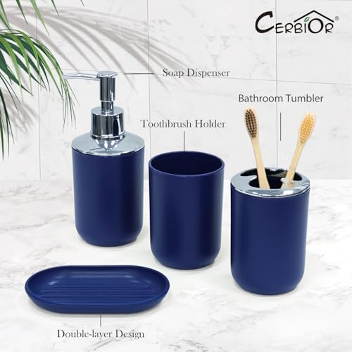 CERBIOR Bathroom Accessories Set 6 Piece Bath Ensemble Includes Soap Dispenser, Toothbrush Holder, Toothbrush Cup, Soap Dish for Decorative Countertop and Housewarming Gift (Royal blue-6pcs) - Image 3