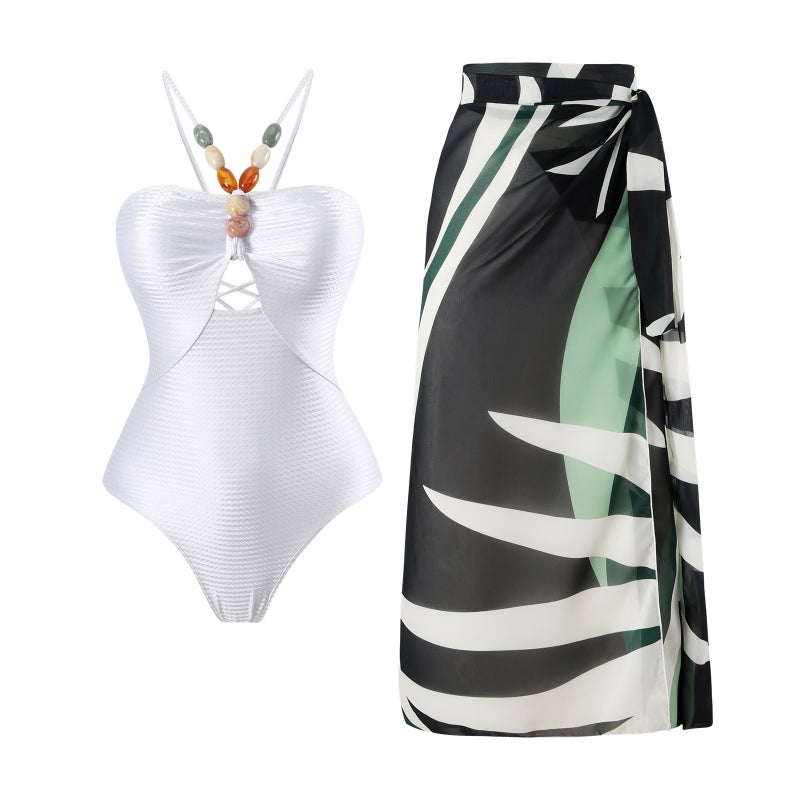 One-Piece Swimsuit Bikini Suit Bikini Conservative Belly-Covered Beach Skirt Chiffon Wrap Skirt Spring Swimsuit - Image 4