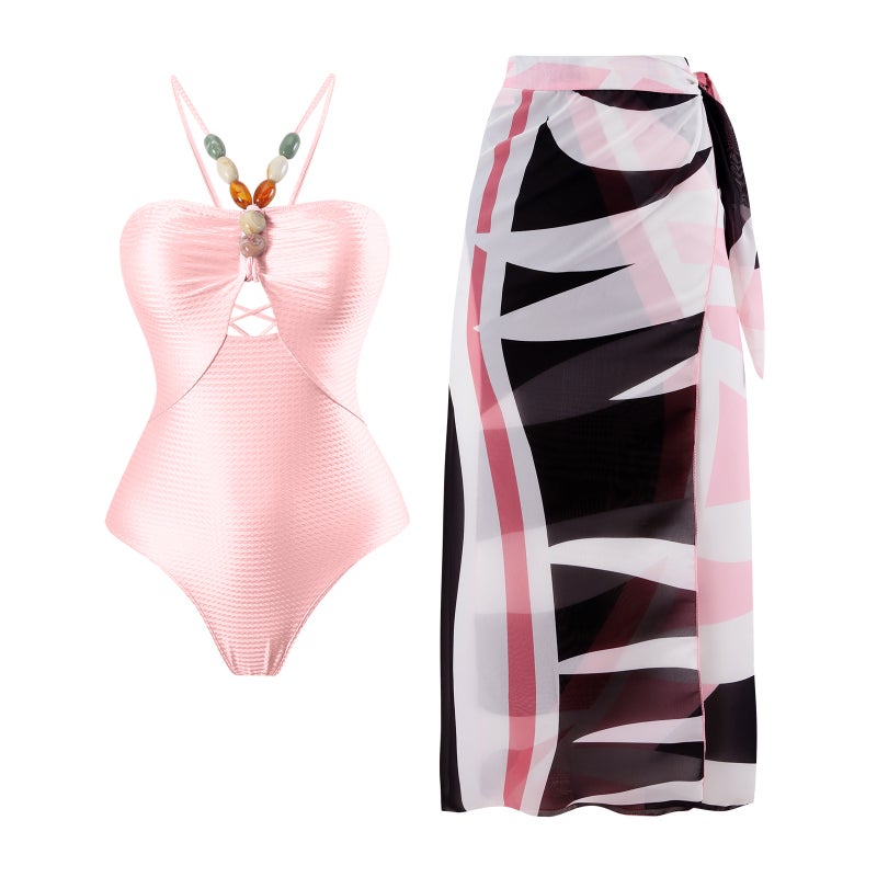 One-Piece Swimsuit Bikini Suit Bikini Conservative Belly-Covered Beach Skirt Chiffon Wrap Skirt Spring Swimsuit - Image 5