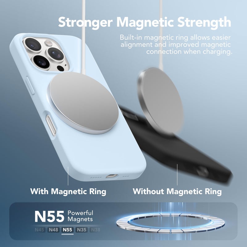 GONEZ Magnetic for iPhone 16 Pro Case, Compatible with MagSafe, [Screen Protector + Camera Lens Protector], Silicone Shockproof Anti-Scratch Protective Phone Case 6.3 inch, Blue - Image 3