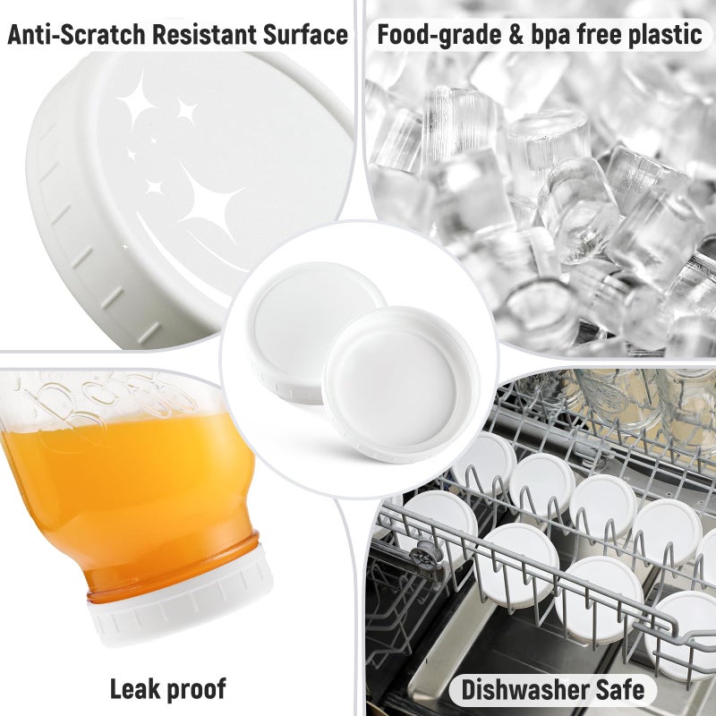 Aozita 18 Pack REGULAR MOUTH Mason Jar Lids for Compatible with Ball, Kerr Regualr Mouth Jars - Plastic Storage Caps for Mason Jars, Canning Jars - Leakproof, Dishwasher Safe & Food Grade - White - Image 3
