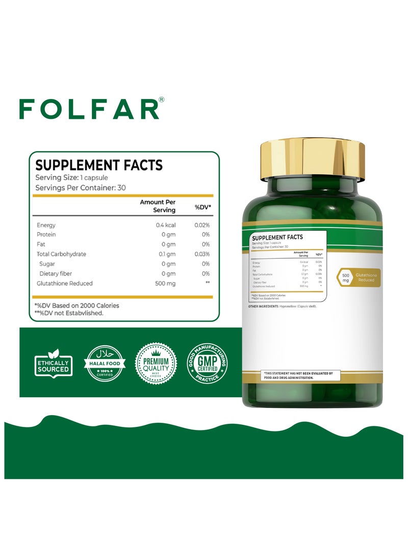 Folfar Glutathione 500 mg - Reduced Active Form - 30 Capsules  - Image 2