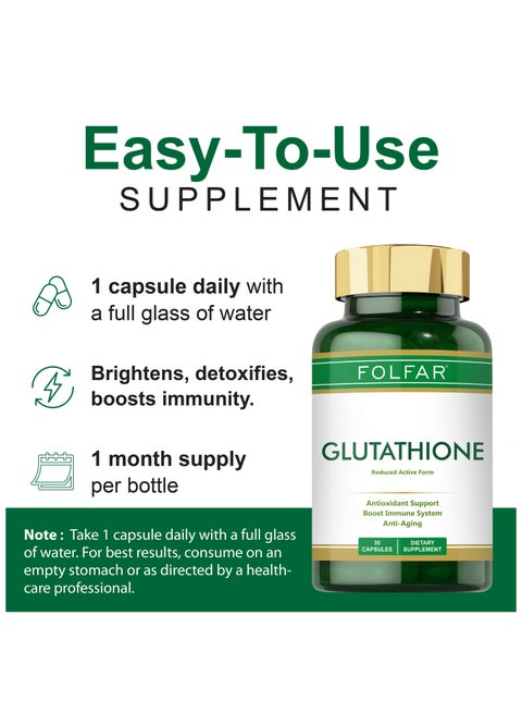 Folfar Glutathione 500 mg - Reduced Active Form - 30 Capsules | Best Price  UAE
