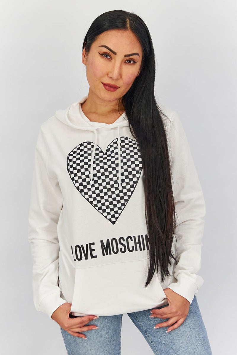 Love Moschino Women Hooded Drawstring Printed Sweatshirt, White  - Image 1