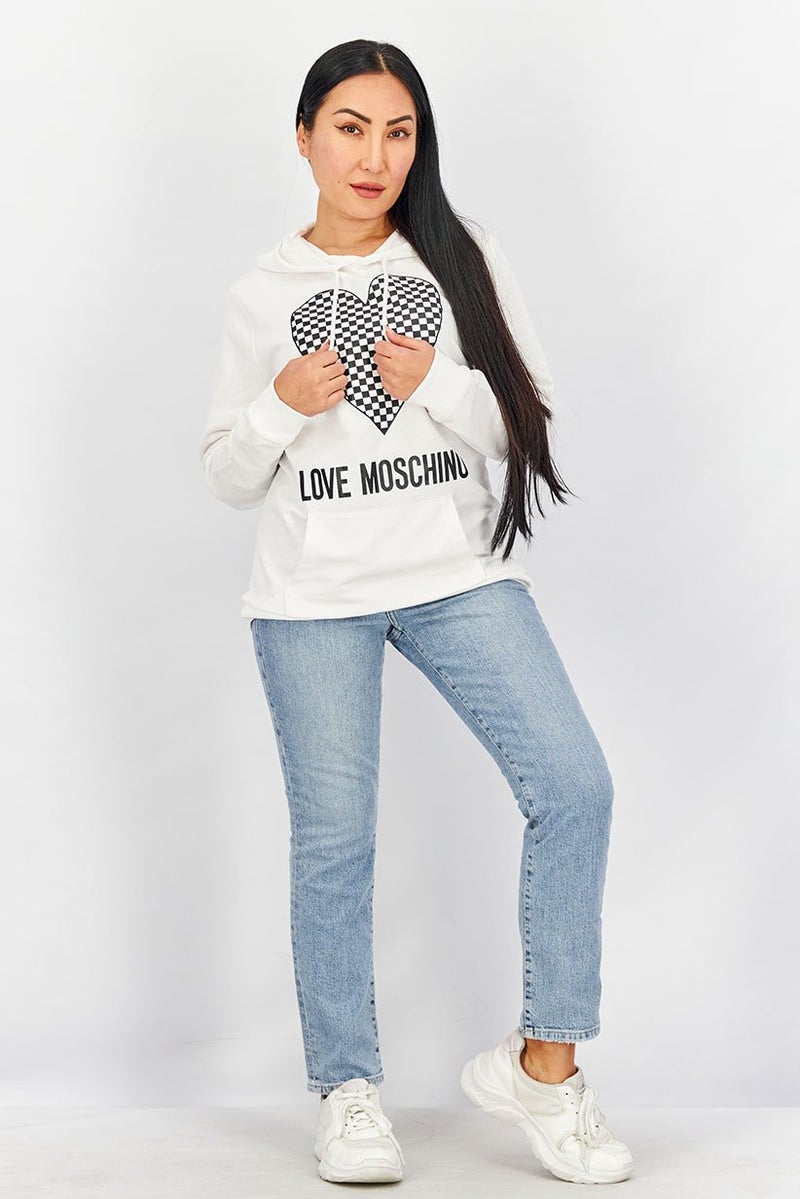 Love Moschino Women Hooded Drawstring Printed Sweatshirt, White  - Image 2