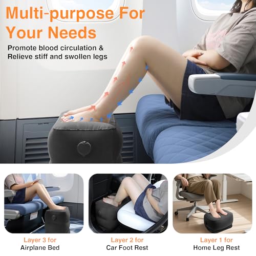 Maliton Inflatable Foot Rest Pillow for Travel,Kids Airplane Bed,Adjustable 3 Layers Height Leg Pillow of Air Travel Essentials,Car, Office, Home - Fast Inflation (Black) - Image 3
