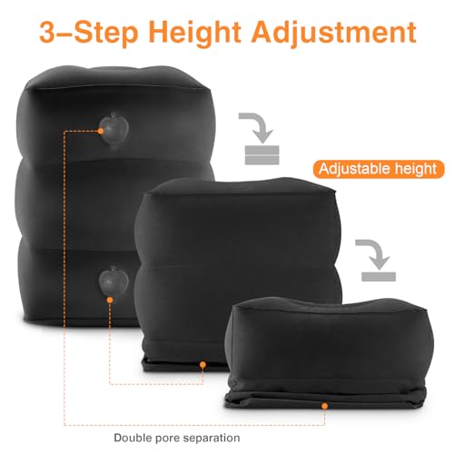 Maliton Inflatable Foot Rest Pillow for Travel,Kids Airplane Bed,Adjustable 3 Layers Height Leg Pillow of Air Travel Essentials,Car, Office, Home - Fast Inflation (Black) - Image 2
