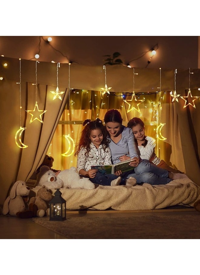 GGEROU - 138 LED Moon Star Light Curtain, Curtain Lights 3.5 m 8 Modes, String Lights with USB and Powered Battery Box - Image 1