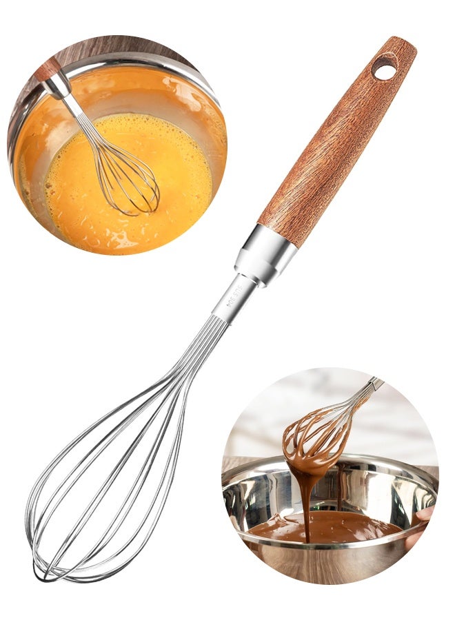 Stainless Steel Whisk with Wooden Handle, Multifunctional Kitchen Egg Beater for Baking and Stirring - Image 1