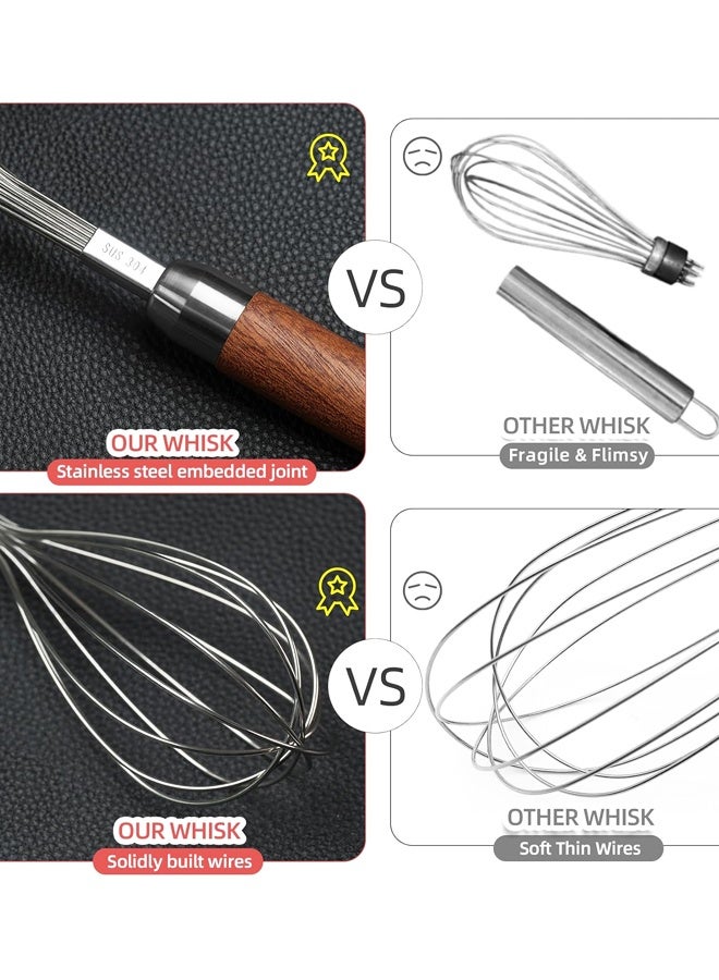 Stainless Steel Whisk with Wooden Handle, Multifunctional Kitchen Egg Beater for Baking and Stirring - Image 3