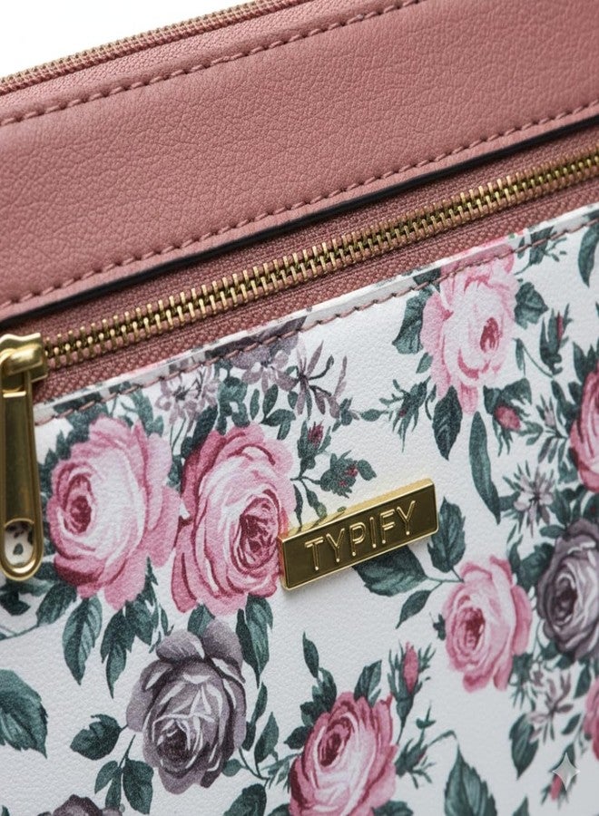 TYPIFY® Women’s Pink Floral Sling Bag - Stylish PU Leather Crossbody Purse with Adjustable Strap | Water-Resistant, Lightweight & Spacious with Zipper Pockets for Daily, Office & Travel - Image 5