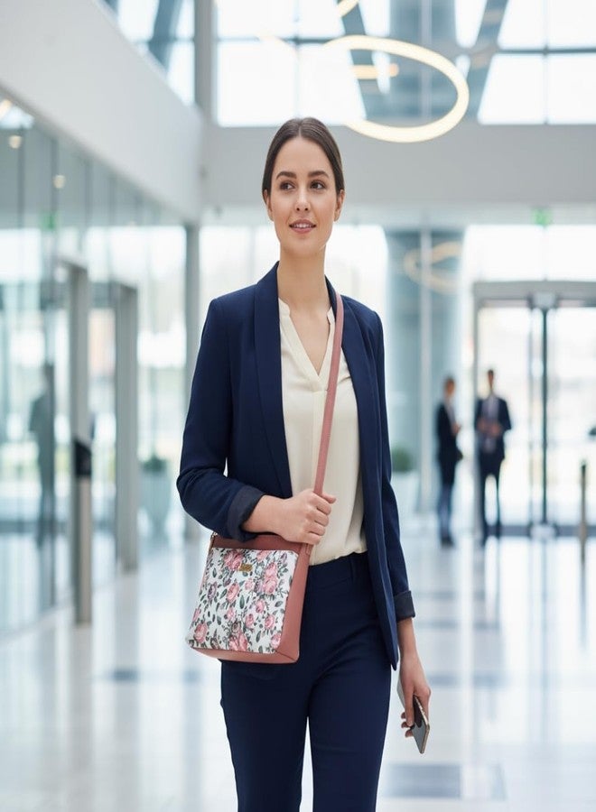 TYPIFY® Women’s Pink Floral Sling Bag - Stylish PU Leather Crossbody Purse with Adjustable Strap | Water-Resistant, Lightweight & Spacious with Zipper Pockets for Daily, Office & Travel - Image 2