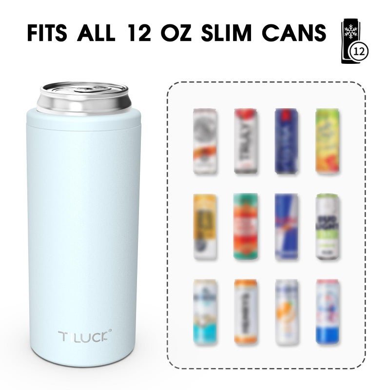 TILUCK Skinny Can Cooler for Slim Beer & Hard Seltzer, Stainless Steel, Doucle-Walled Stainless Steel Insulated Slim Cans, Standard 12 oz (Frosted Sky) - Image 3