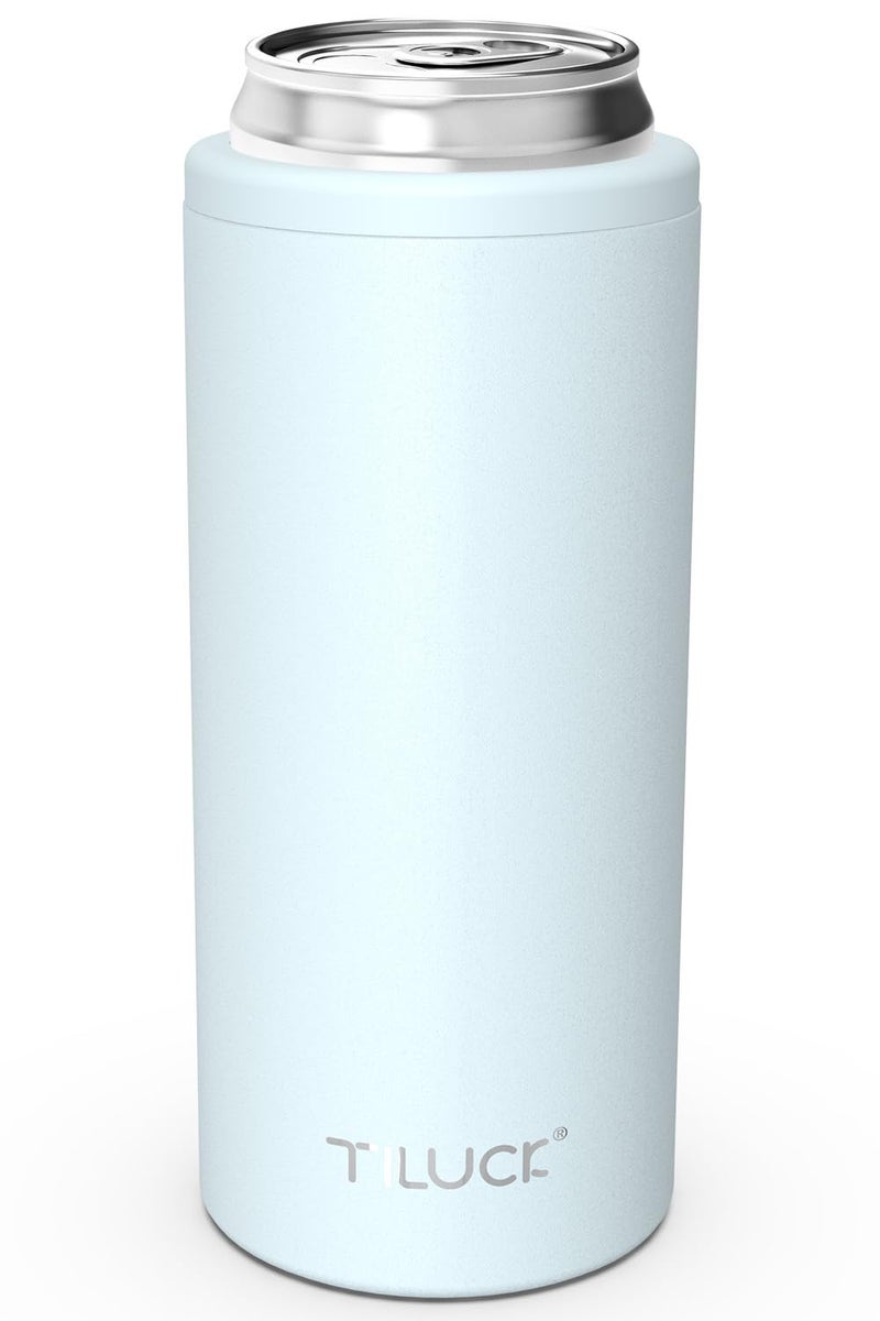 TILUCK Skinny Can Cooler for Slim Beer & Hard Seltzer, Stainless Steel, Doucle-Walled Stainless Steel Insulated Slim Cans, Standard 12 oz (Frosted Sky) - Image 1