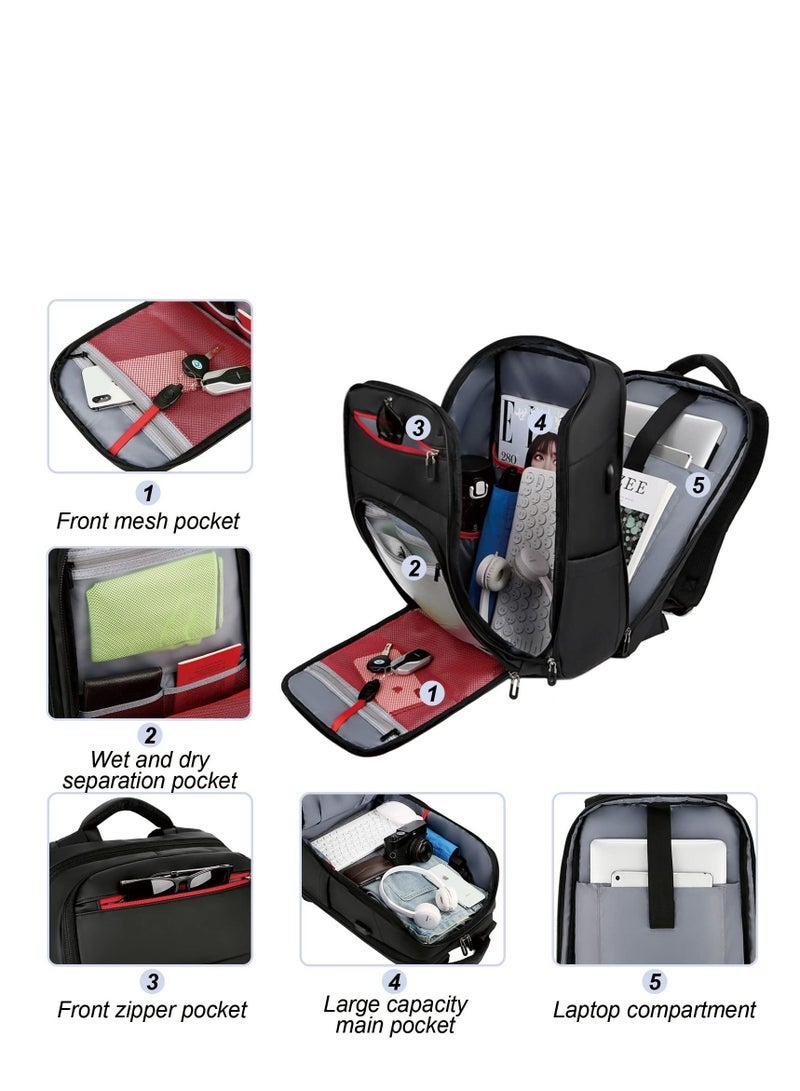 Captaintech Men's Waterproof Laptop Backpack Durable Laptop Bag with USB Charging Port Anti-theft Travel Backpack Black Casual Computer Backpack - Image 2