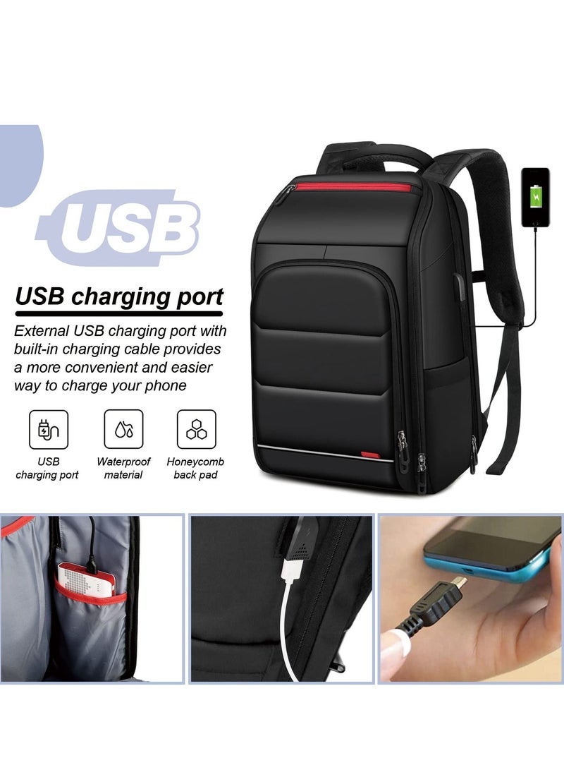 Captaintech Men's Waterproof Laptop Backpack Durable Laptop Bag with USB Charging Port Anti-theft Travel Backpack Black Casual Computer Backpack - Image 3