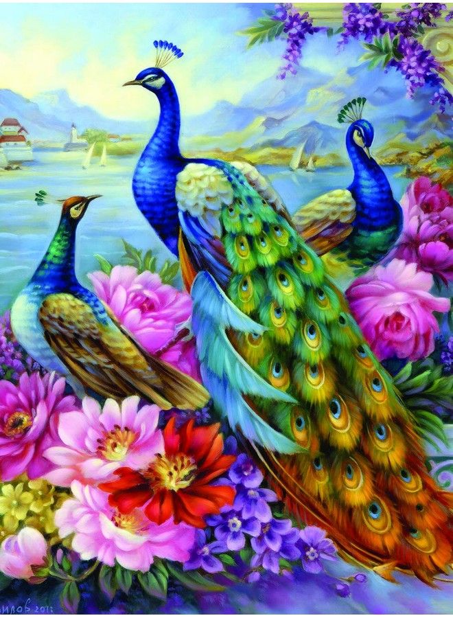 Bits and Pieces 500 Piece Jigsaw Puzzle For Adults 18" X 24"  Peacocks 500 Pc Flower Lake Bird Jigsaw By Artist Oleg Gavrilov… - Image 1