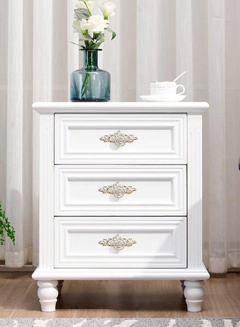 Rose Cabinet Knobs with Backplate, Vintage Kitchen Zinc Alloy Flower Drawer Pull Handles for Dresser Vanity Cupboard Wardrobe, Ivory White & Gold Edge, 6 Pack/European Style - Image 2