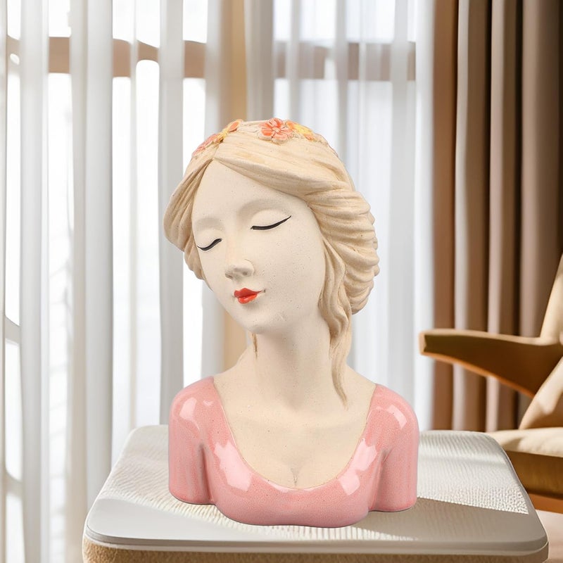 Aramox Modern Ceramic Face Vase for Unisex Plants, Beauty Decoration with Artistic Style, Lady Head Vase, Elegant, and Versatile, Ideal for Flower Arrangement (Pink) - Image 3