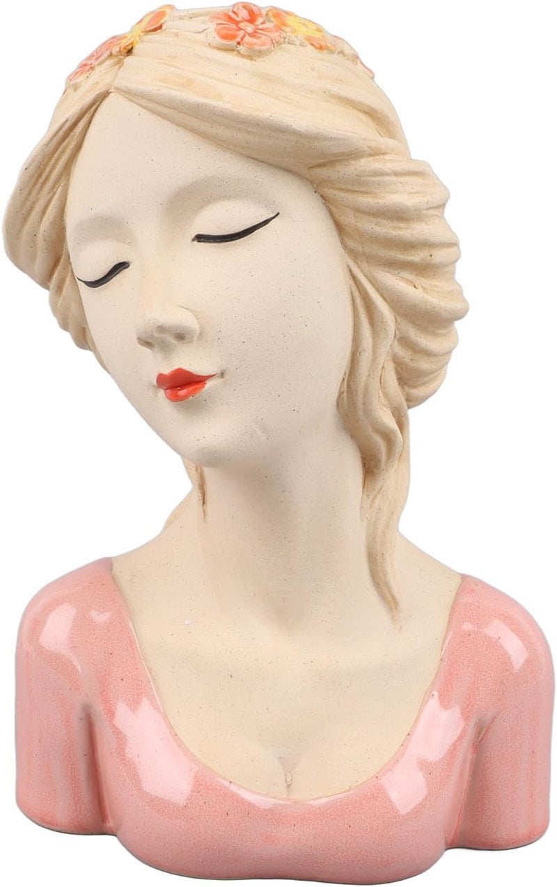 Aramox Modern Ceramic Face Vase for Unisex Plants, Beauty Decoration with Artistic Style, Lady Head Vase, Elegant, and Versatile, Ideal for Flower Arrangement (Pink) - Image 1