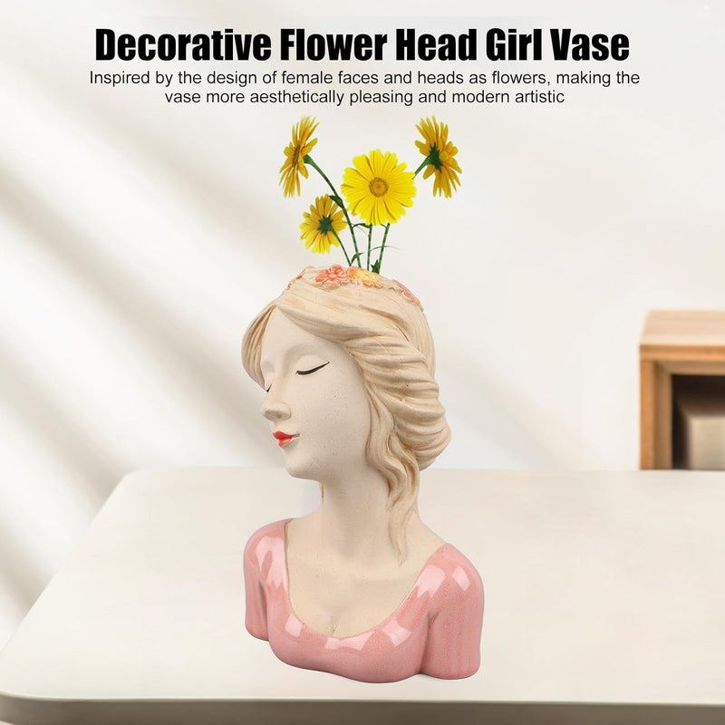 Aramox Modern Ceramic Face Vase for Unisex Plants, Beauty Decoration with Artistic Style, Lady Head Vase, Elegant, and Versatile, Ideal for Flower Arrangement (Pink) - Image 4