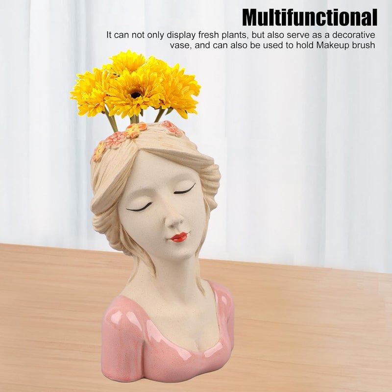 Aramox Modern Ceramic Face Vase for Unisex Plants, Beauty Decoration with Artistic Style, Lady Head Vase, Elegant, and Versatile, Ideal for Flower Arrangement (Pink) - Image 5