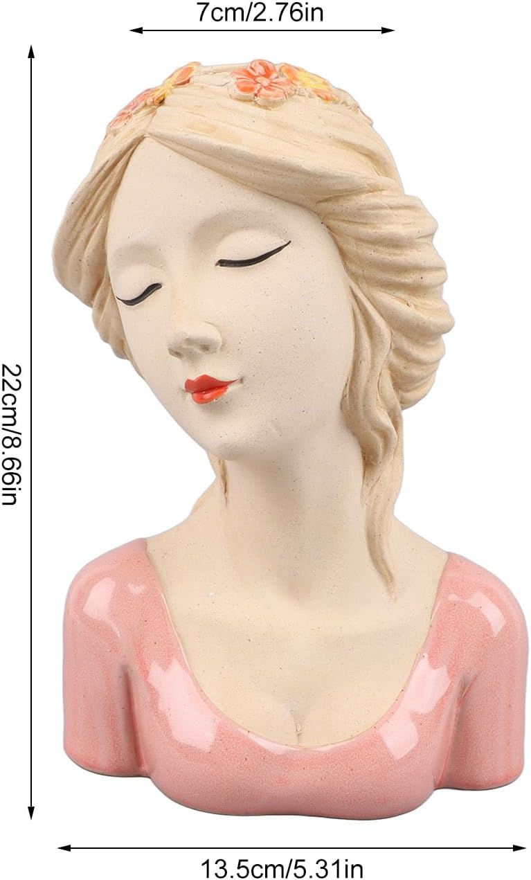 Aramox Modern Ceramic Face Vase for Unisex Plants, Beauty Decoration with Artistic Style, Lady Head Vase, Elegant, and Versatile, Ideal for Flower Arrangement (Pink) - Image 2