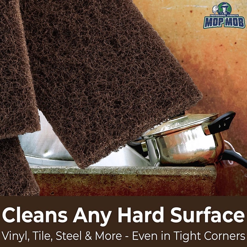 Mop Mob Heavy Duty XL Brown Scouring Pad 5 Pack. 10 x 4.5in Large Multipurpose Nylon Scrubbing Sponges. Clean Bathrooms, Kitchens, Counters and Floors to Erase Grime and Make Surfaces Sparkle - Image 5