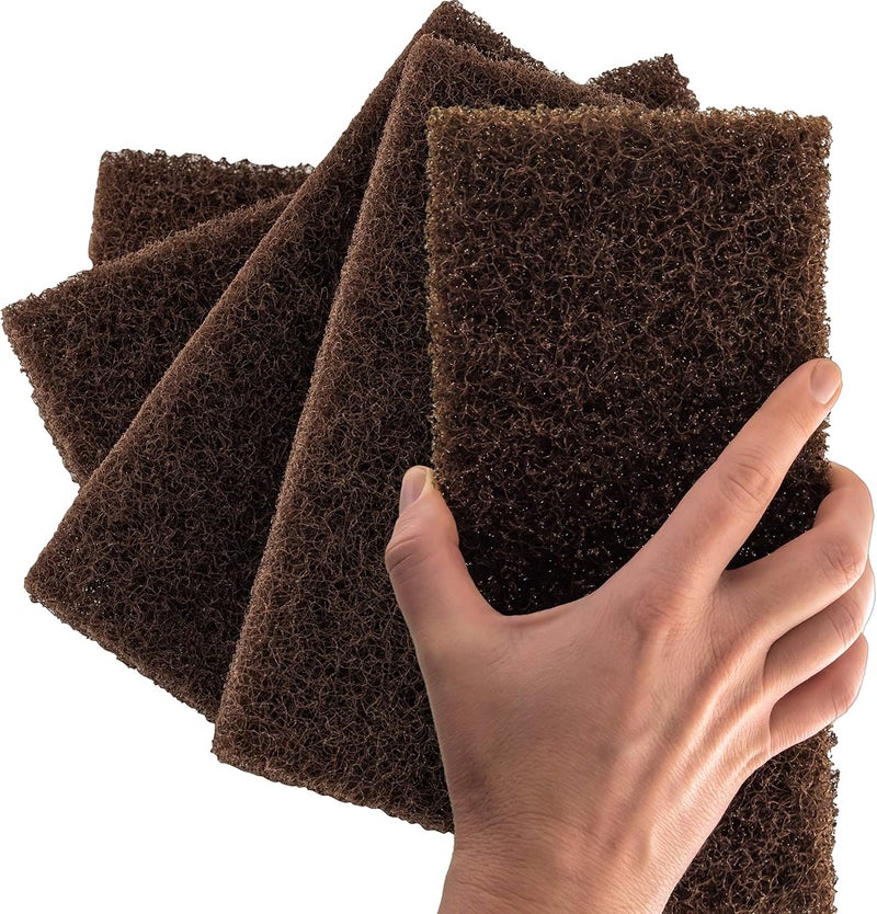 Mop Mob Heavy Duty XL Brown Scouring Pad 5 Pack. 10 x 4.5in Large Multipurpose Nylon Scrubbing Sponges. Clean Bathrooms, Kitchens, Counters and Floors to Erase Grime and Make Surfaces Sparkle - Image 1