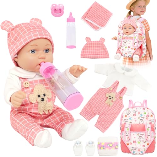 UNICORN ELEMENT 12 Baby Dolls with Backpack Carrier12 Inch Baby Doll Accessories Cute Hat Pacifier Bottle Diaper Doll Playset for 3 Year Old Kids - Image 1