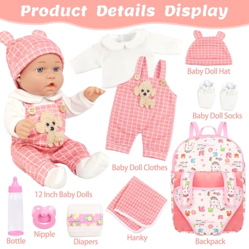 UNICORN ELEMENT 12 Baby Dolls with Backpack Carrier12 Inch Baby Doll Accessories Cute Hat Pacifier Bottle Diaper Doll Playset for 3 Year Old Kids - Image 5
