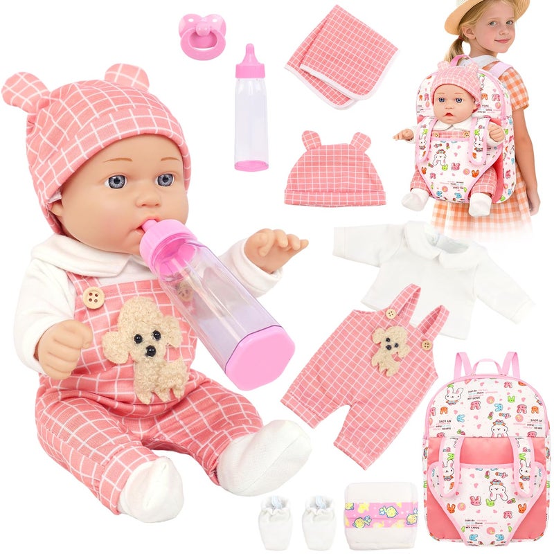 UNICORN ELEMENT 12 Baby Dolls with Backpack Carrier12 Inch Baby Doll Accessories Cute Hat Pacifier Bottle Diaper Doll Playset for 3 Year Old Kids - Image 3