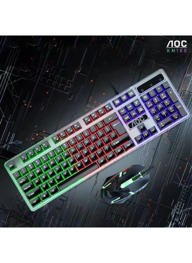 Generic AOC KM100 Wired USB Suspended Luminous Keyboard And Mouse Set Computer Tea Axis Feel Office Gaming Keyboard-Color:AOC KM100 White Keyboard + Mouse Set  - Image 4