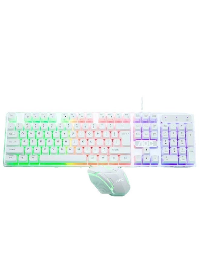Generic AOC KM100 Wired USB Suspended Luminous Keyboard And Mouse Set Computer Tea Axis Feel Office Gaming Keyboard-Color:AOC KM100 White Keyboard + Mouse Set  - Image 2