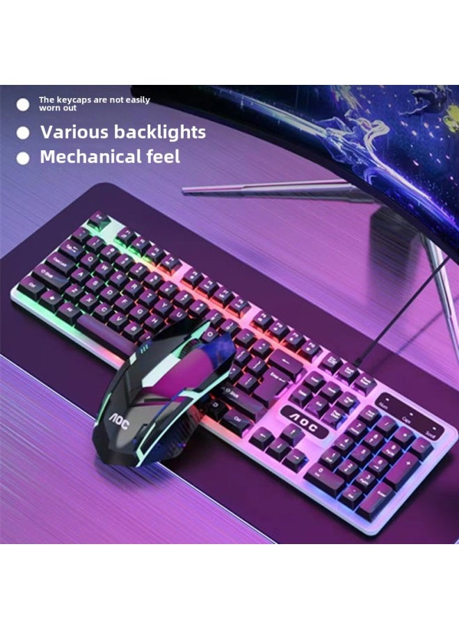 Generic AOC KM100 Wired USB Suspended Luminous Keyboard And Mouse Set Computer Tea Axis Feel Office Gaming Keyboard-Color:AOC KM100 White Keyboard + Mouse Set  - Image 3
