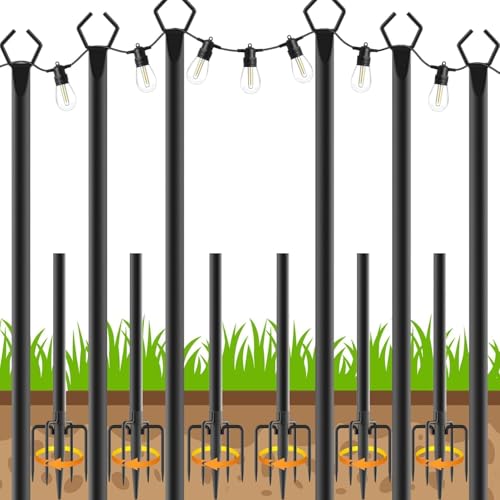 AHRLHR 6 Pack String Light Poles Outdoor String Light Pole 10 ft Forked Metal Light Pole with Adjustable Outdoor Light Stand Deck Backyard Garden Wedding Rustproof and Sturdy with Hooks - Image 1