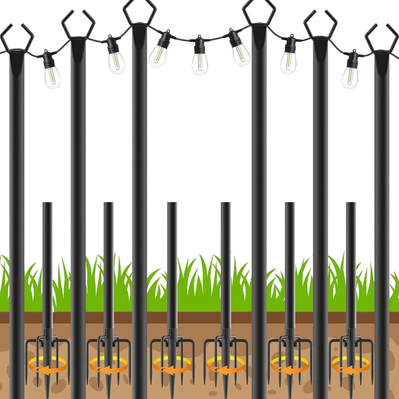 AHRLHR 6 Pack String Light Poles Outdoor String Light Pole 10 ft Forked Metal Light Pole with Adjustable Outdoor Light Stand Deck Backyard Garden Wedding Rustproof and Sturdy with Hooks - Image 2