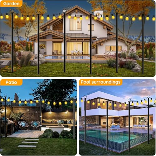 AHRLHR 6 Pack String Light Poles Outdoor String Light Pole 10 ft Forked Metal Light Pole with Adjustable Outdoor Light Stand Deck Backyard Garden Wedding Rustproof and Sturdy with Hooks - Image 3