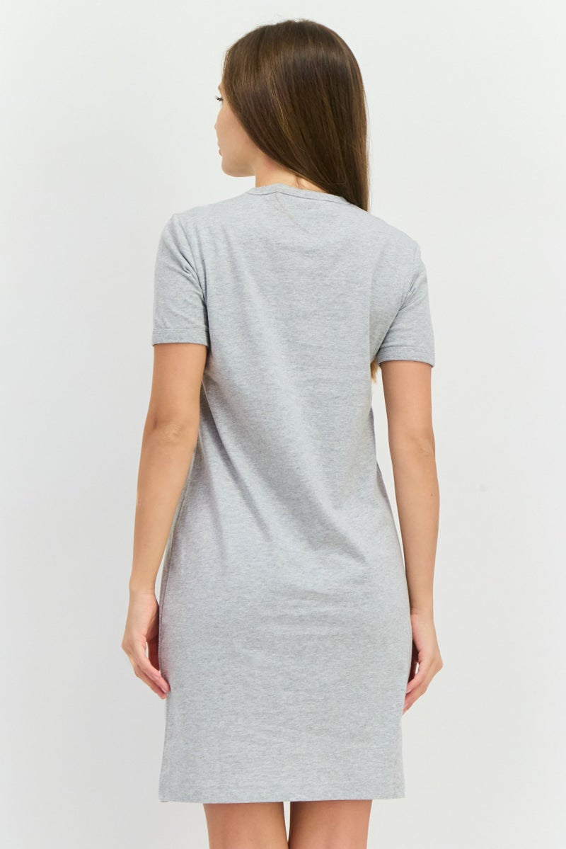 Lyle & Scott Women Crew Neck Short Sleeve Embroidered T-Shirt Dress, Light Grey Heather - Image 3