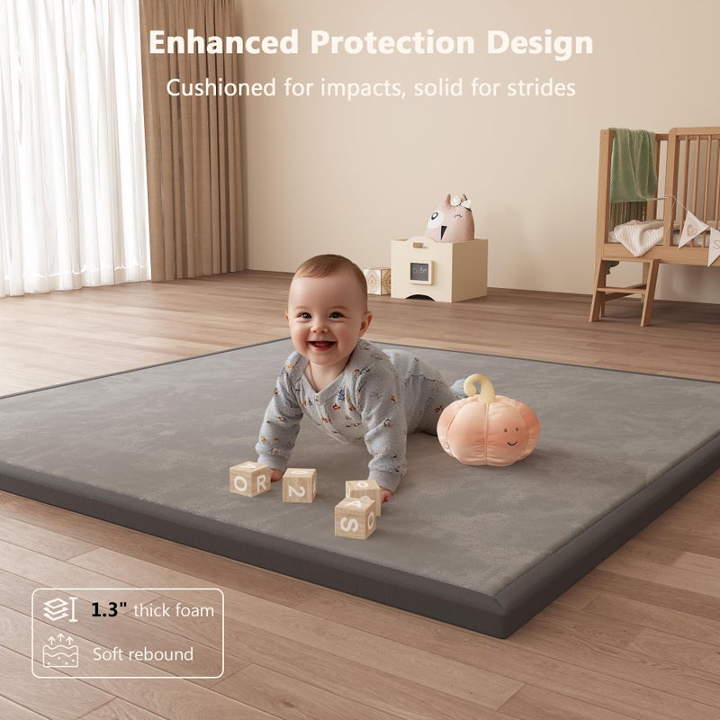 Floisdace Baby Play Mat for Floor, 1.3'' Thick Memory Foam Tummy Time Mat - Super Soft Coral Velvet Nursery Rug with Non-Slip Backing, Crawling Rug for Toddlers/Infants, Yoga & Tatami Use, 71''x 79'' - Image 2