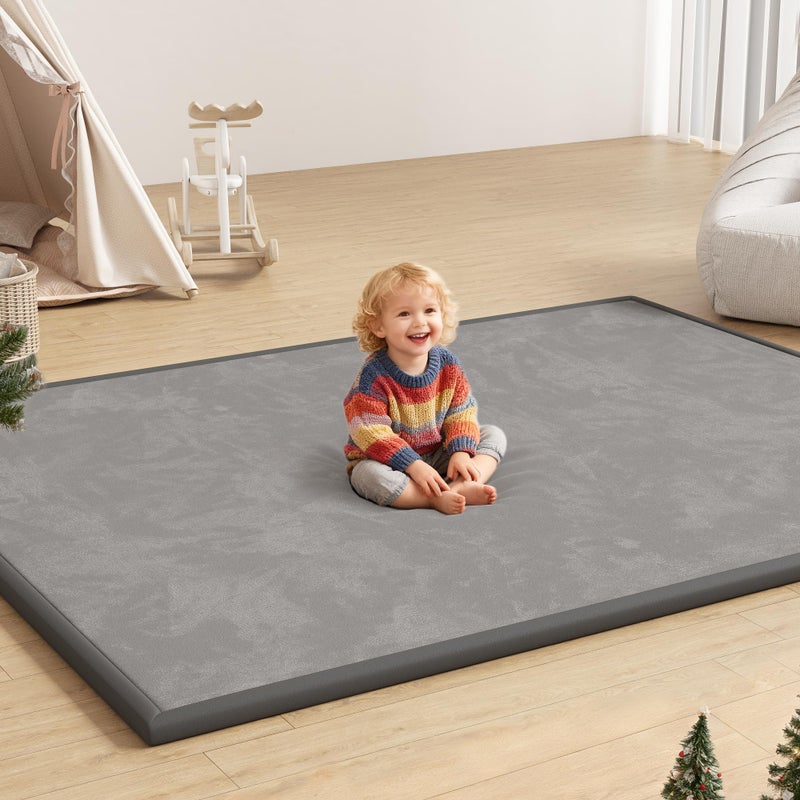 Floisdace Baby Play Mat for Floor, 1.3'' Thick Memory Foam Tummy Time Mat - Super Soft Coral Velvet Nursery Rug with Non-Slip Backing, Crawling Rug for Toddlers/Infants, Yoga & Tatami Use, 71''x 79'' - Image 1