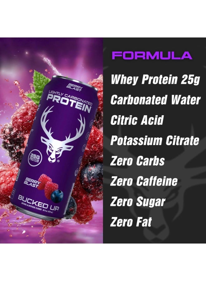Bucked Up Lightly Carbonated Protein Soda | 25g Whey Isolate - Zero Sugar, Low Calorie, Caffeine Free, Clean Drink | Sparkling Protein Soda - 16 oz Can (Berry Blast) - Image 2