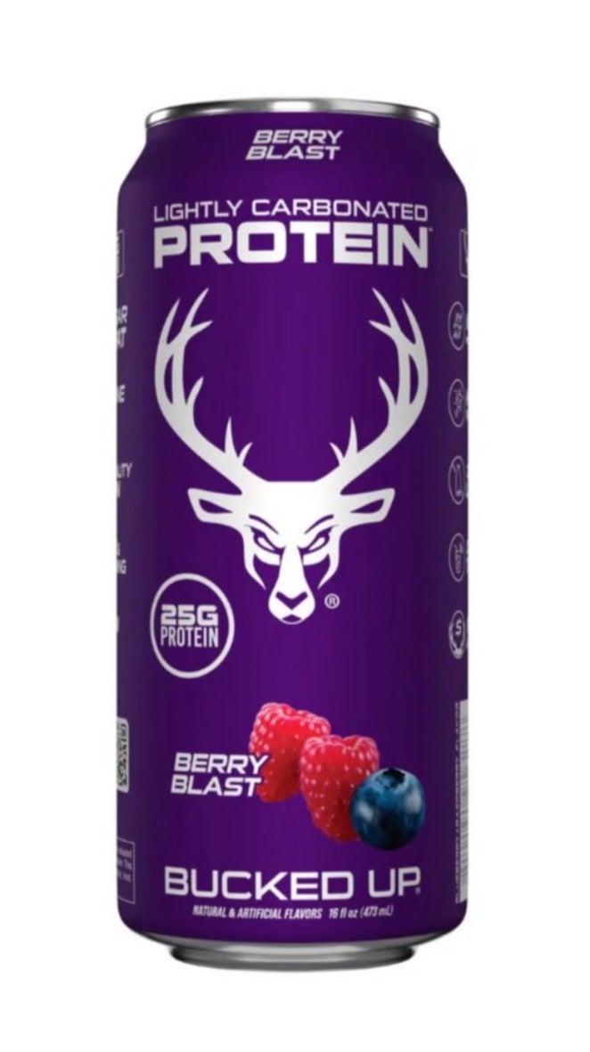 Bucked Up Lightly Carbonated Protein Soda | 25g Whey Isolate - Zero Sugar, Low Calorie, Caffeine Free, Clean Drink | Sparkling Protein Soda - 16 oz Can (Berry Blast) - Image 1